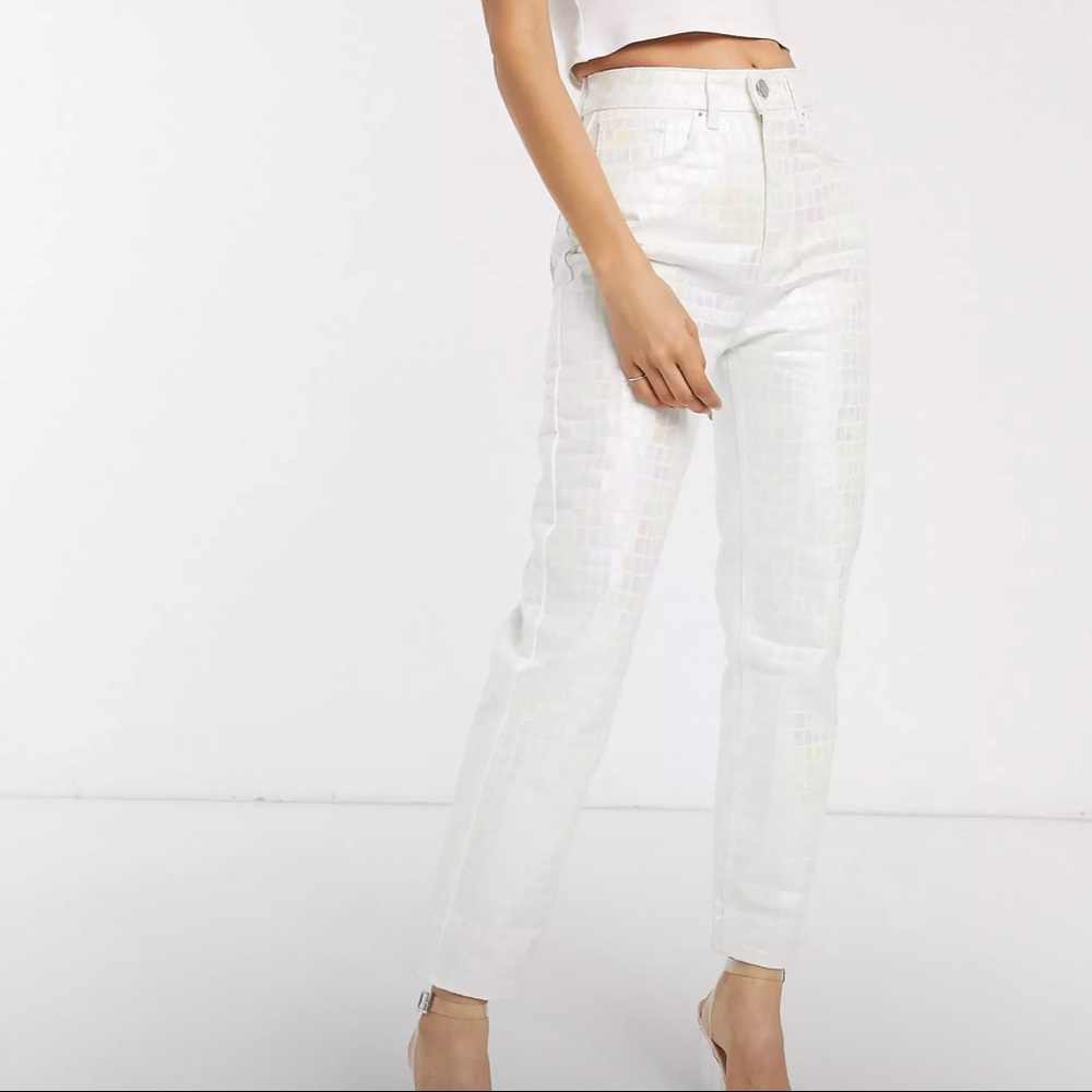 ASOS Design Petite Florence authentic straight leg jeans in iridescent croc